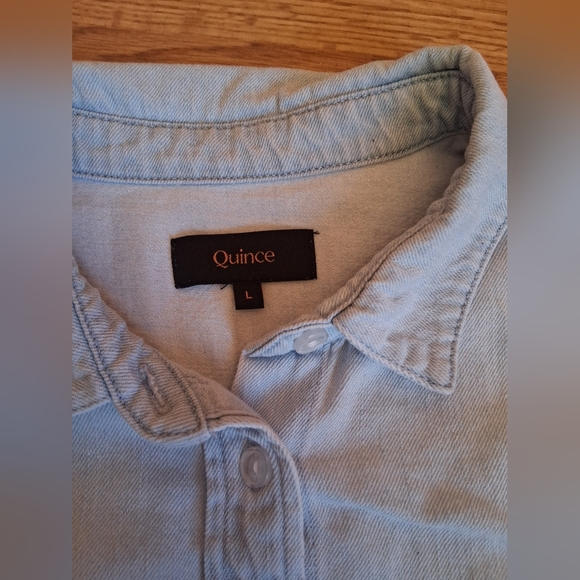 Light Blue Denim Shirt By Quince. Sz L - Picture 4 of 7
